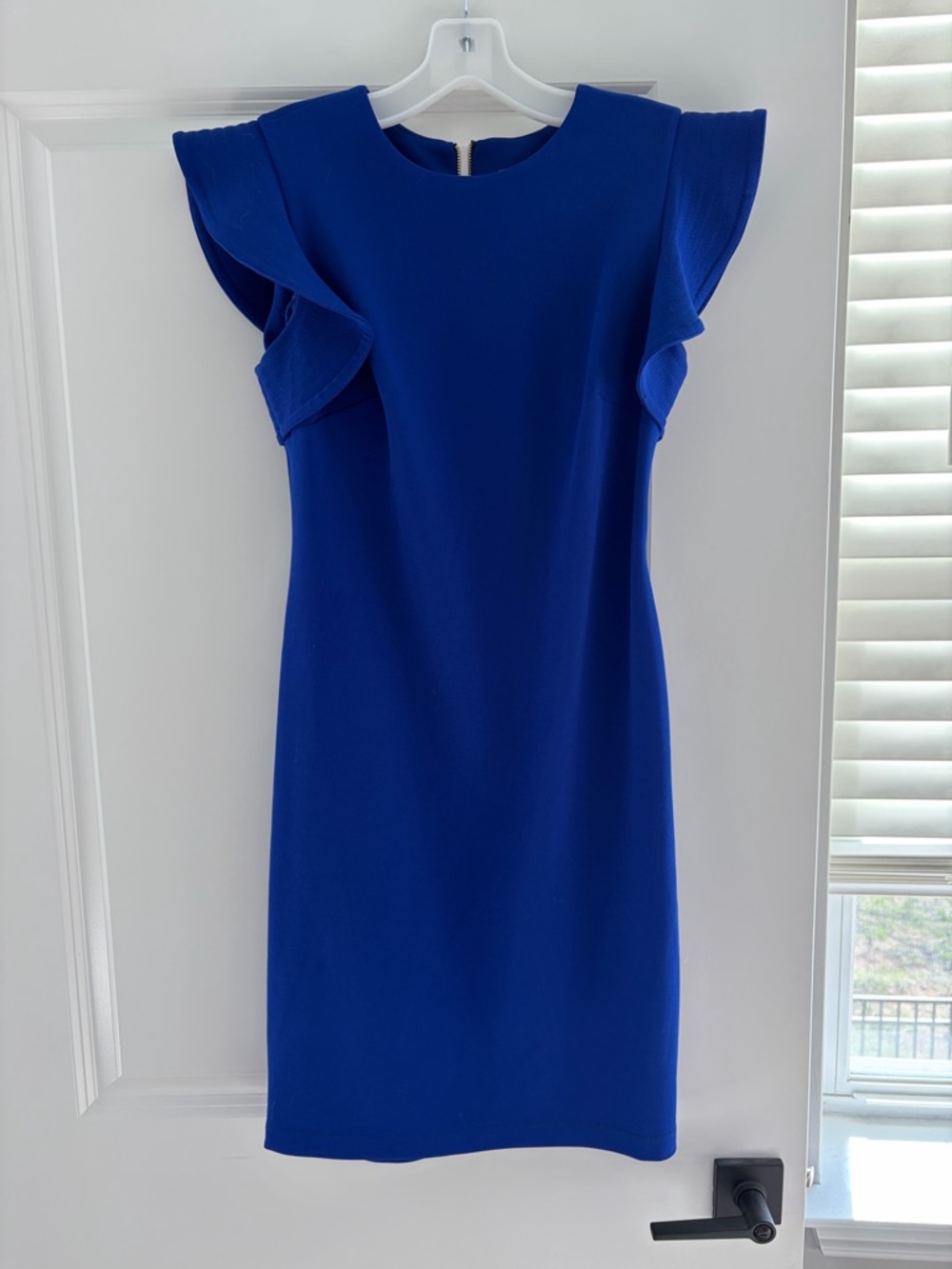 Calvin Klein Cobalt Blue Ruffle Sleeve Midi Dress